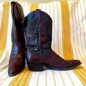 Dan Post Vintage Lizard Women’s Western Cowboy Cowgirl Boots 8.5 Burgundy Wine